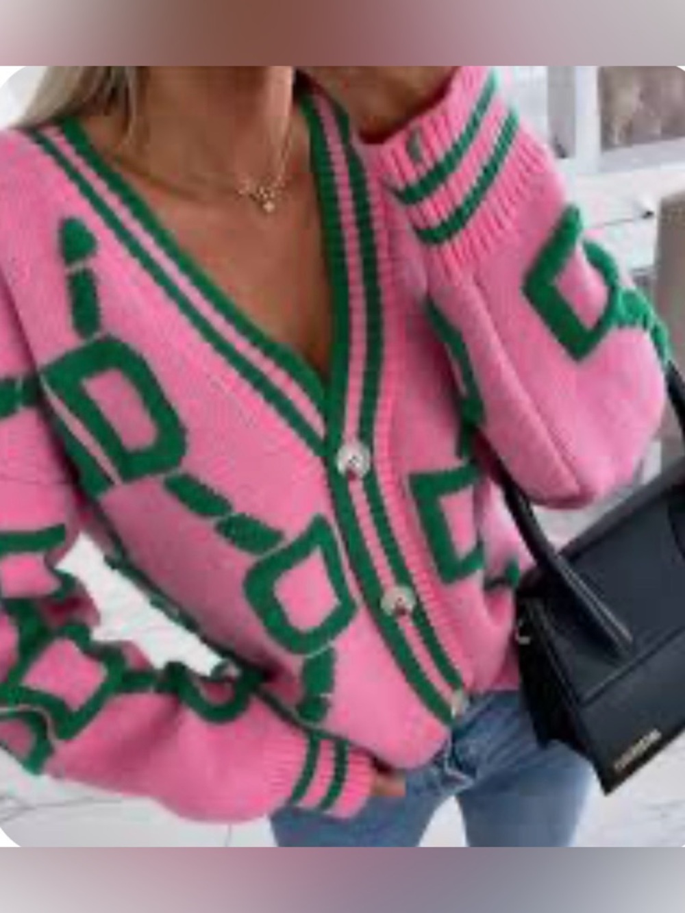 NWT Hallie Pink and Green Geometric  Pattern Cardigan Sweater